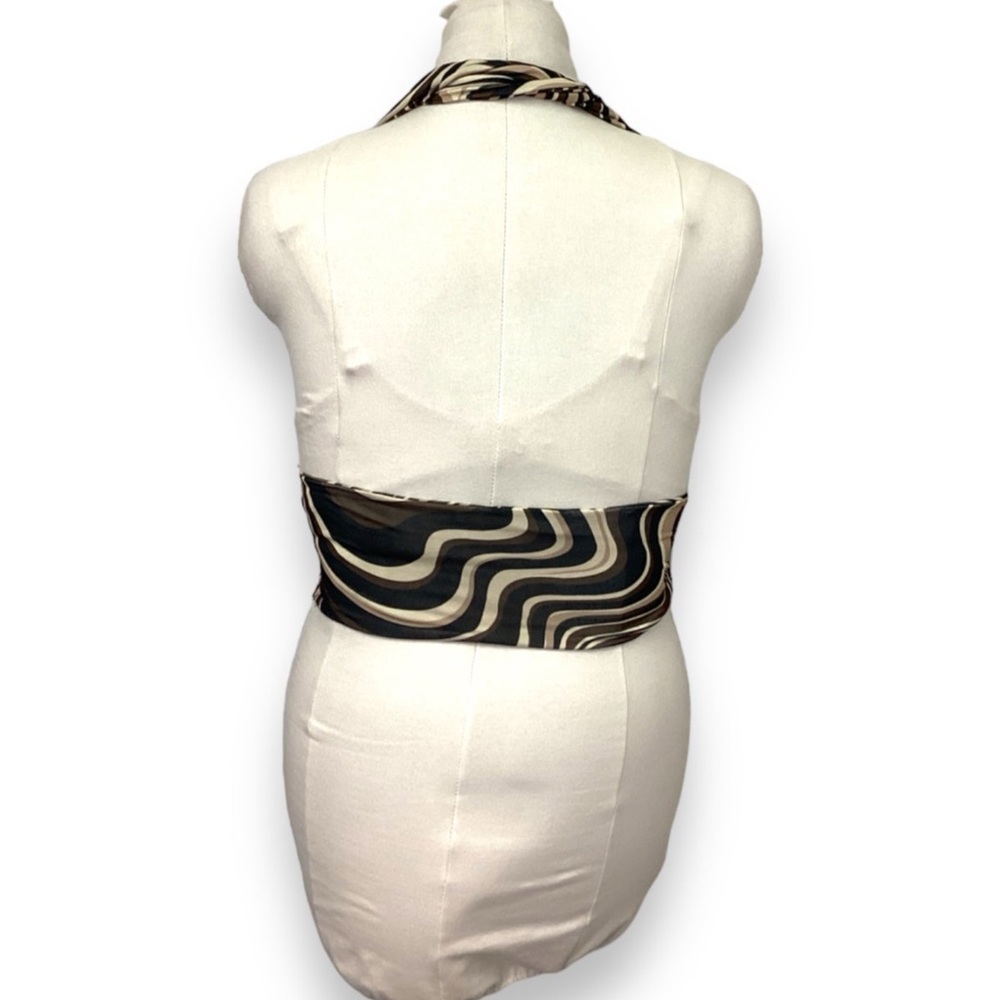 The Copper Closet Women’s Wavy Backless Halter Y2K Retro 70s Brown Tan Black M - Picture 6 of 10